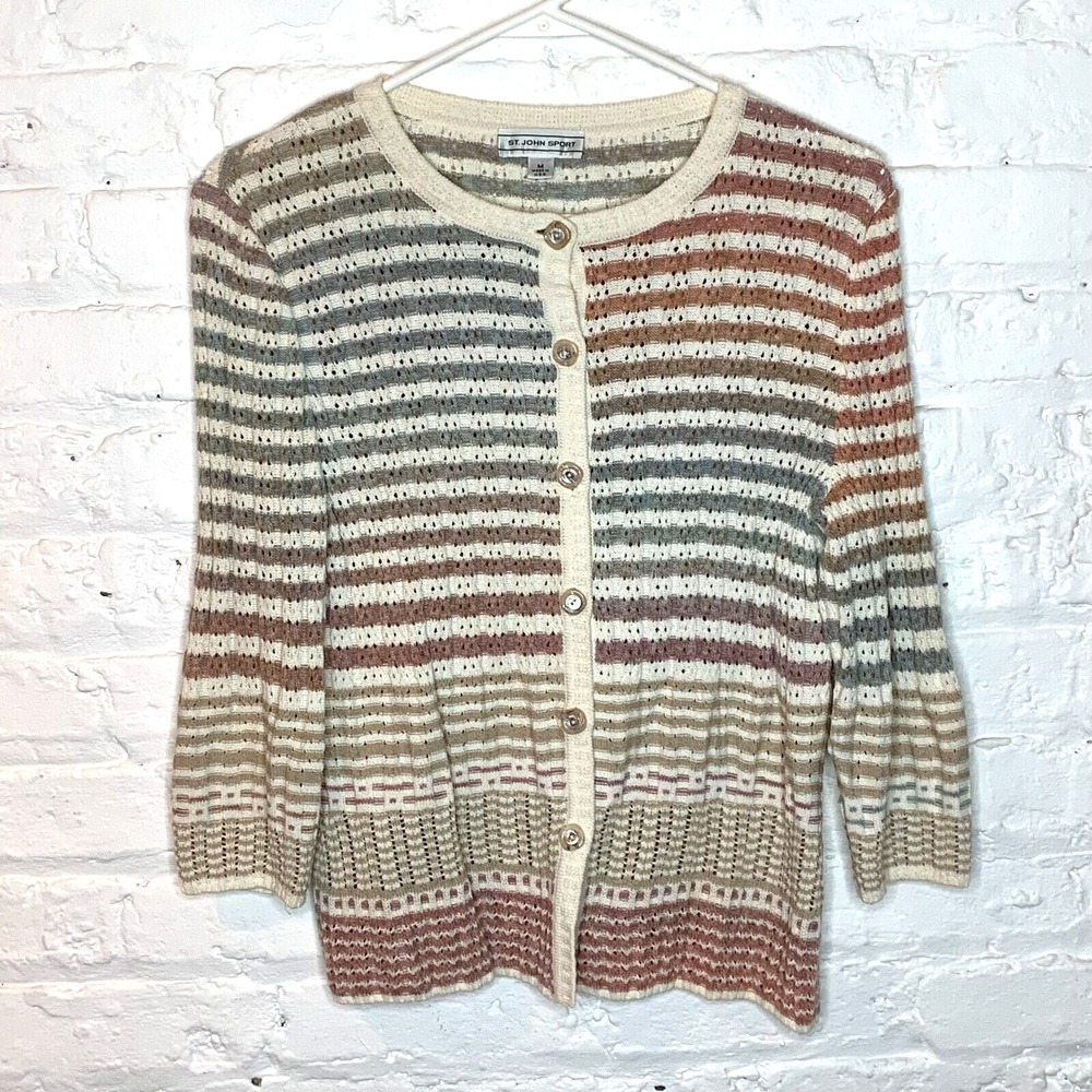 St John Sport Button Front‎ Striped Sweater